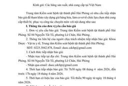 709 Thư mời báo giá mua sắm thiết bị